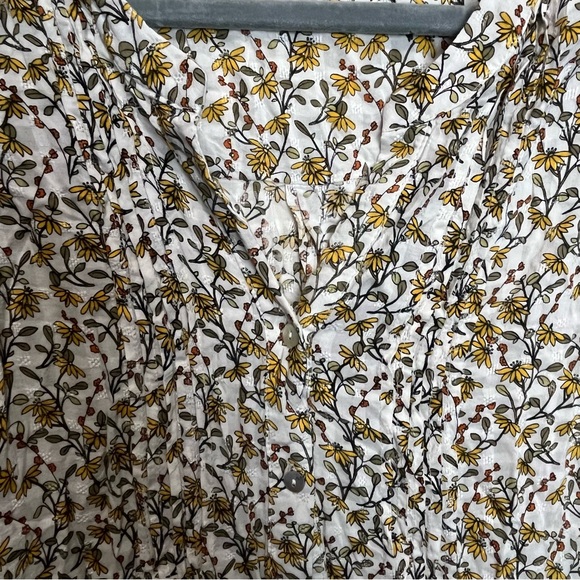 Jane + Delancey Women’s Large Button Front Swing Tank Yellow Green Gold Floral - Picture 2 of 7